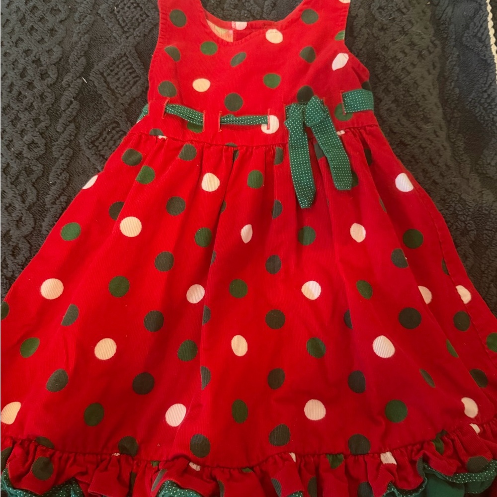 Rare Editions Red Polka Dot Dress with Green Bow